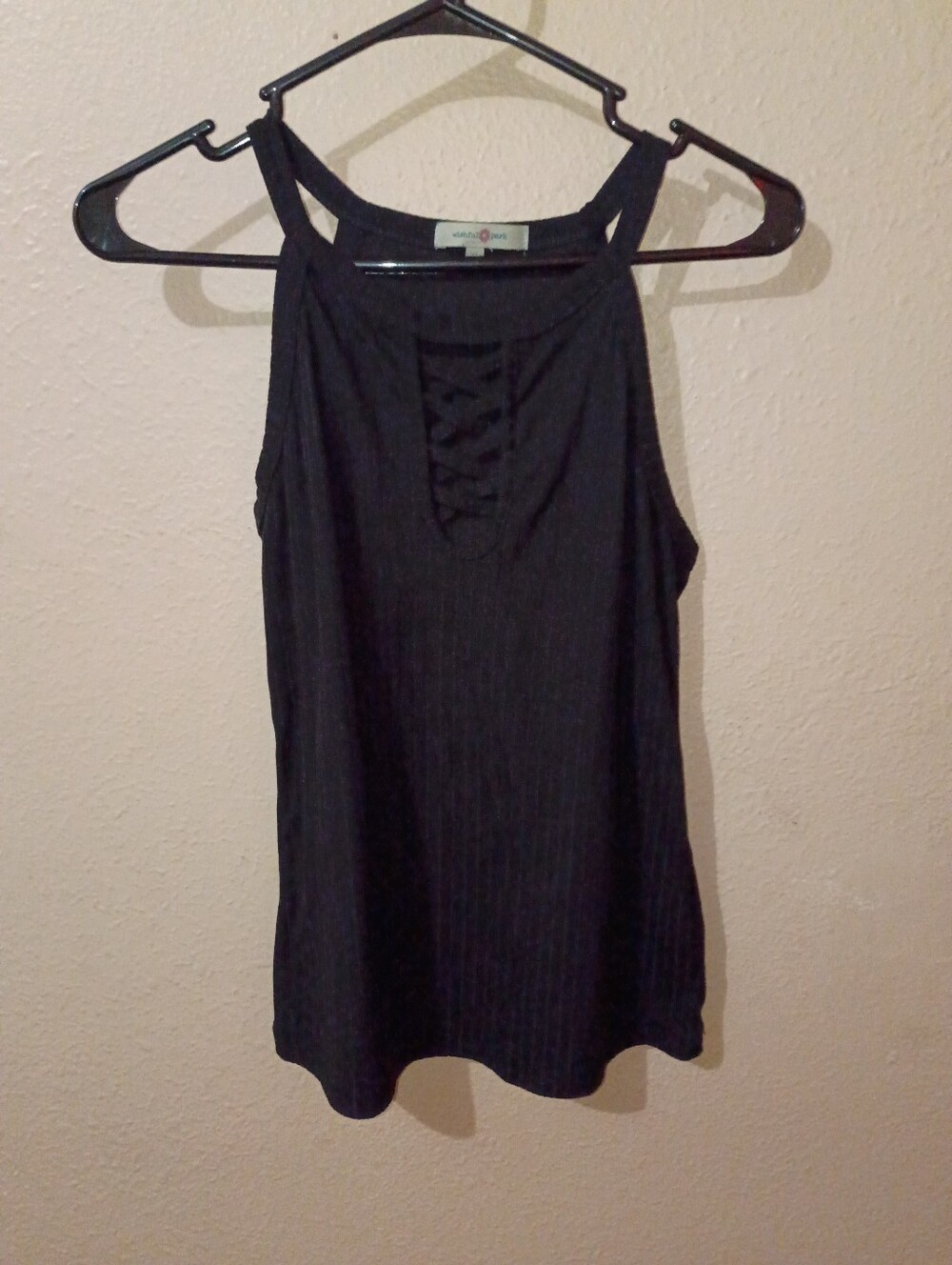 🌞 7 for $12 Wishful Park Size XL Black Ribbed Lace-Up Halter Tank
